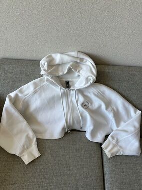 Stella McCartney White Cropped Zip Hoodie with Logo